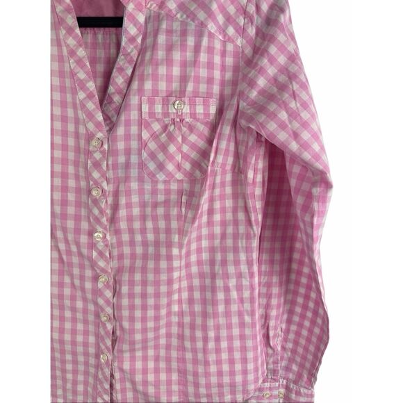 BPC Pink Gingham Button Up Blouse- Size 4 - Picture 4 of 8